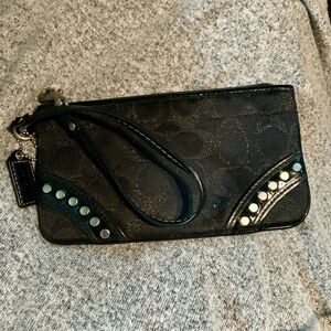 Coach black signature sparkle logo wristlet